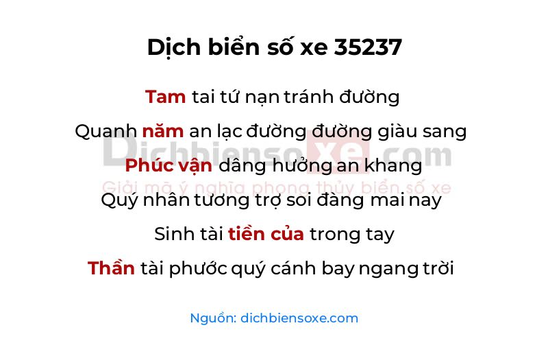 Dịch thơ biển số 35237