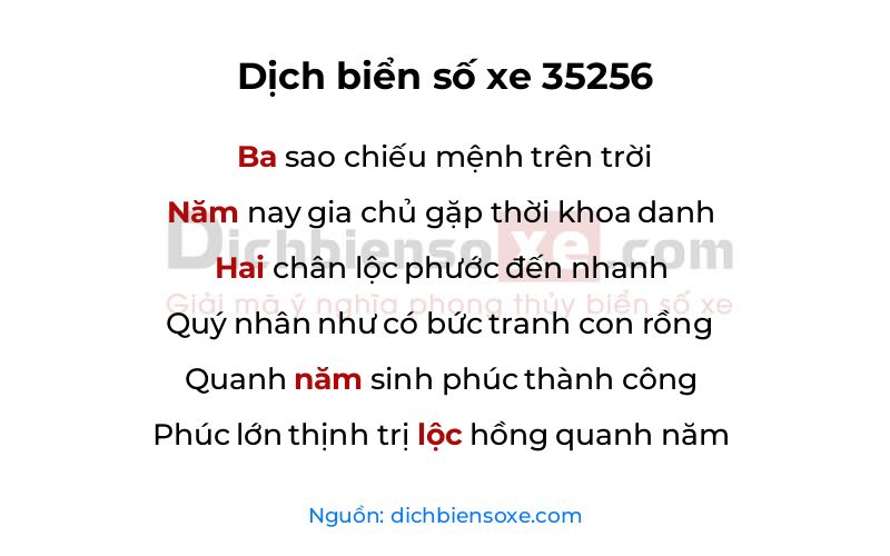 Dịch thơ biển số 35256