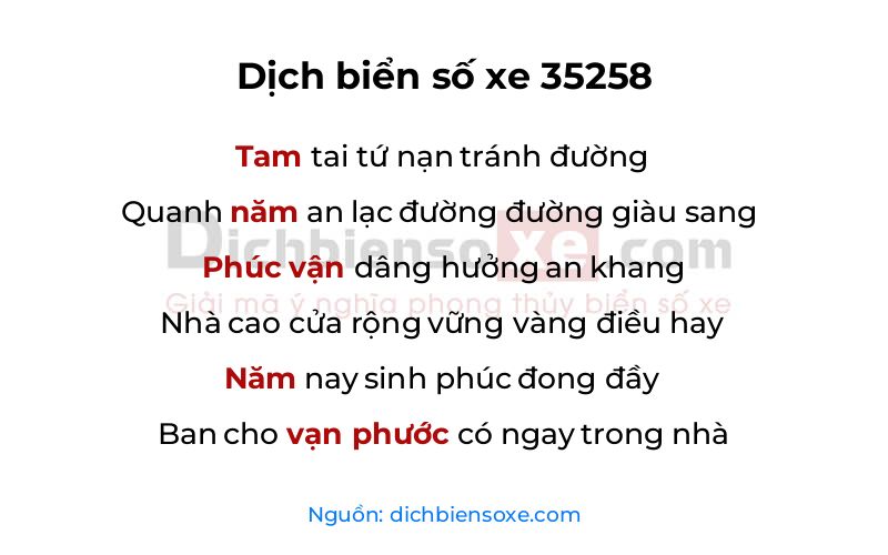 Dịch thơ biển số 35258