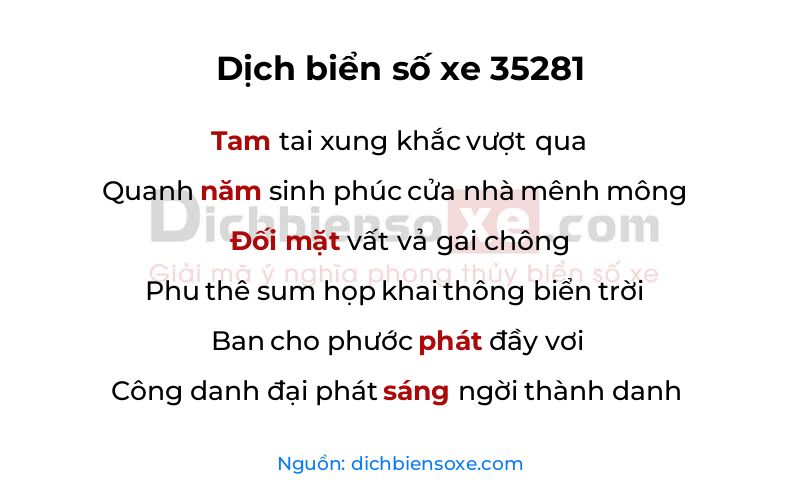 Dịch thơ biển số 35281