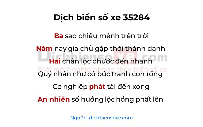 Dịch thơ biển số 35284