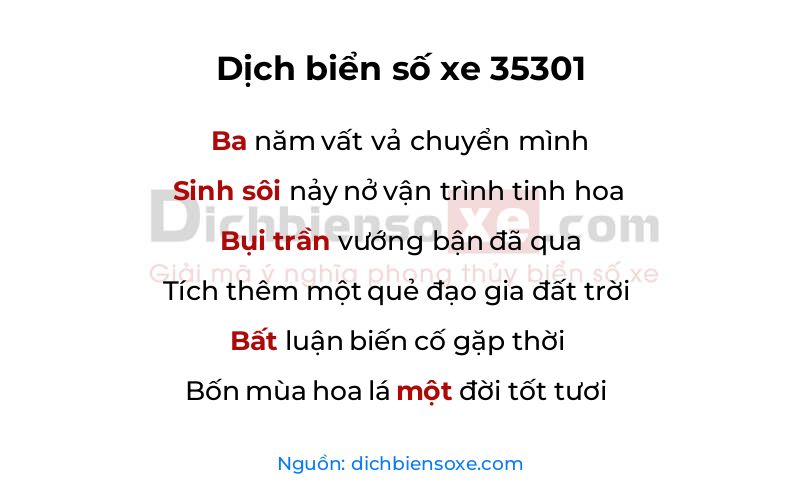 Dịch thơ biển số 35301
