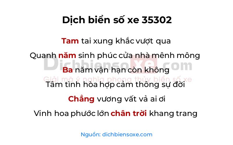 Dịch thơ biển số 35302