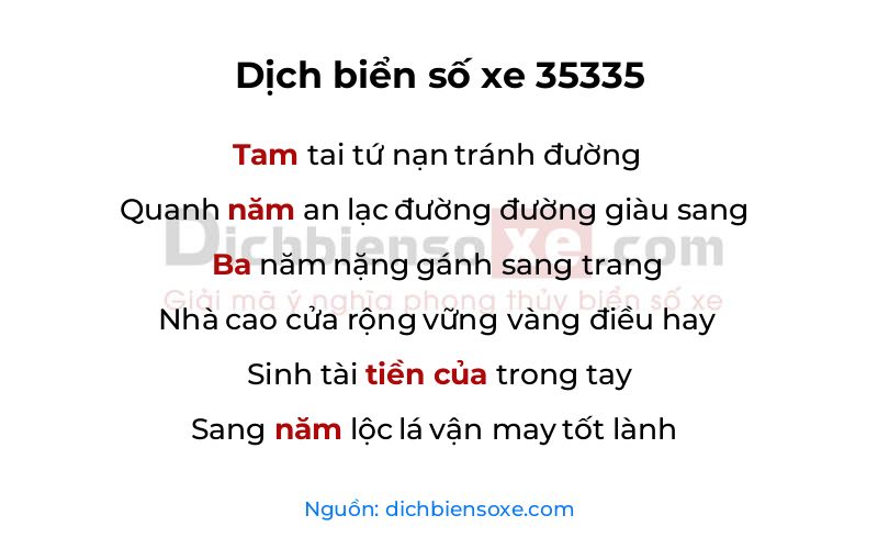 Dịch thơ biển số 35335