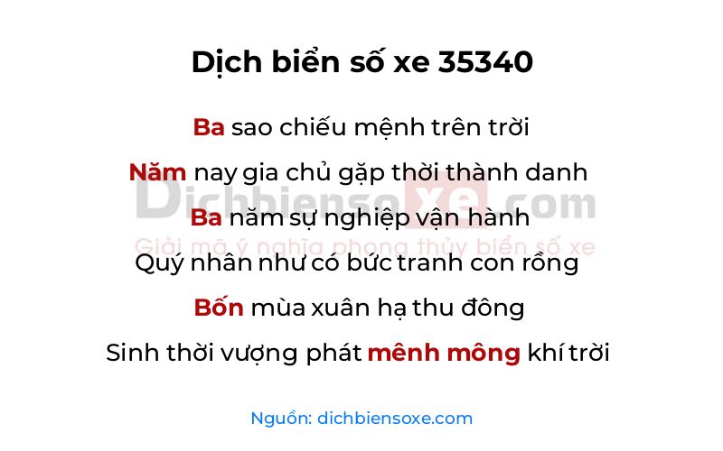 Dịch thơ biển số 35340