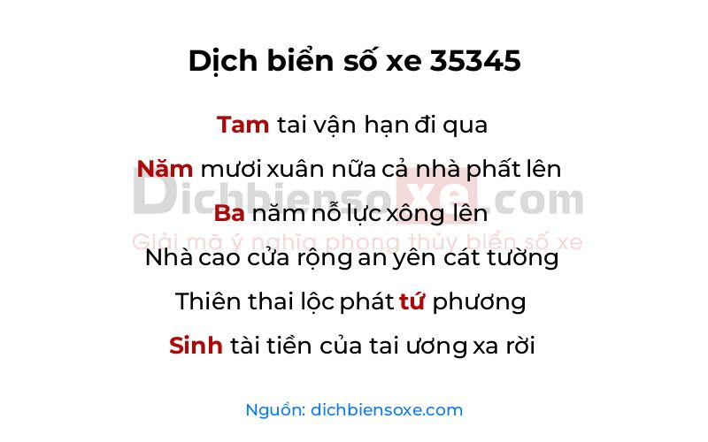 Dịch thơ biển số 35345