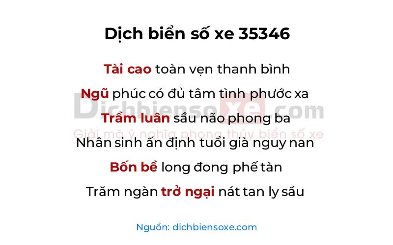 Dịch thơ biển số 35346