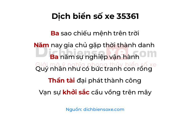 Dịch thơ biển số 35361