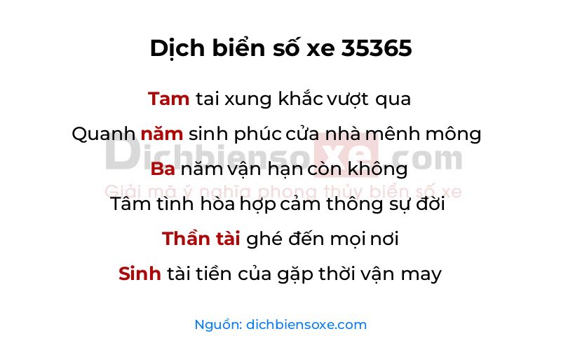 Dịch thơ biển số 35365
