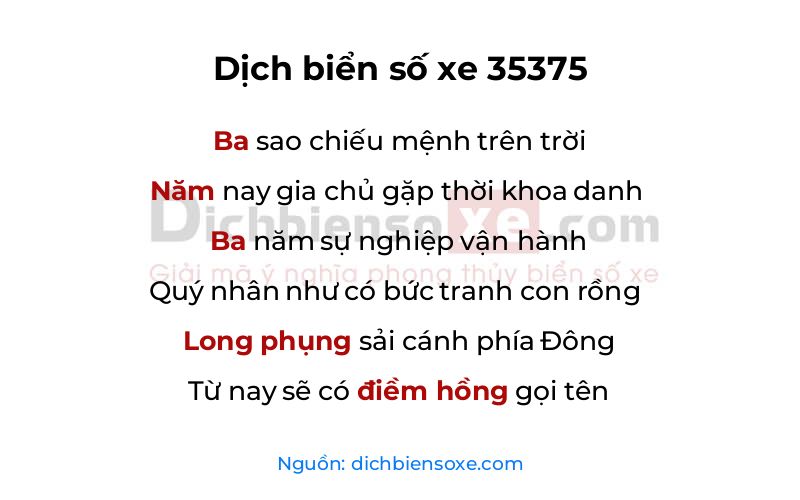 Dịch thơ biển số 35375