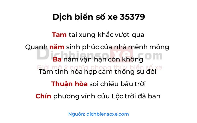 Dịch thơ biển số 35379