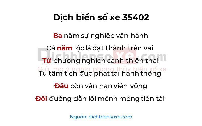 Dịch thơ biển số 35402