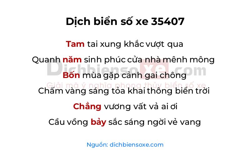 Dịch thơ biển số 35407
