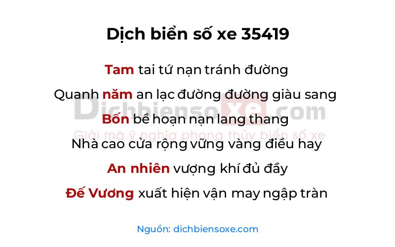 Dịch thơ biển số 35419