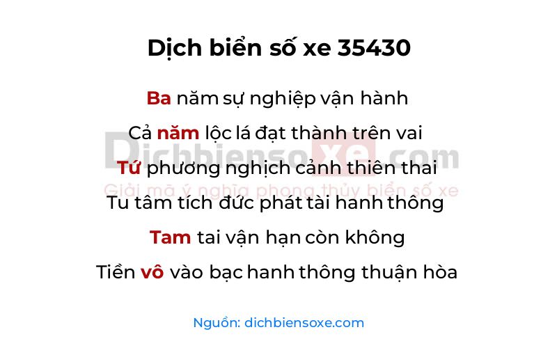 Dịch thơ biển số 35430