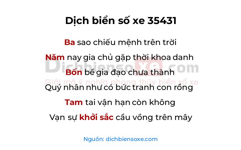 Dịch thơ biển số 35431