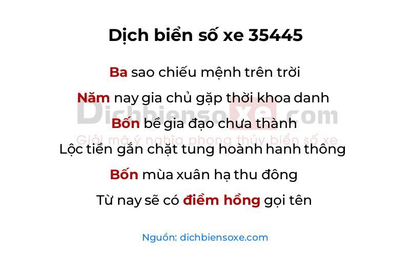 Dịch thơ biển số 35445