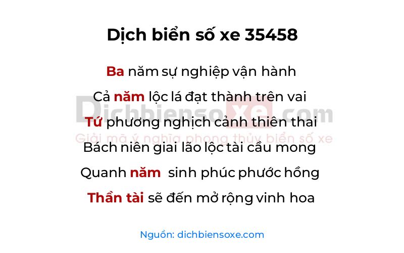 Dịch thơ biển số 35458