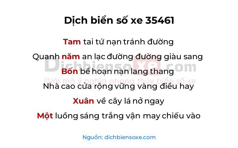 Dịch thơ biển số 35461