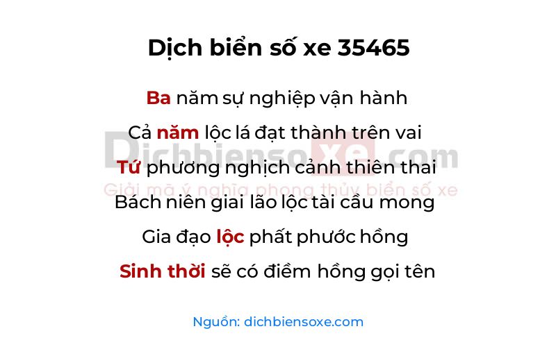 Dịch thơ biển số 35465
