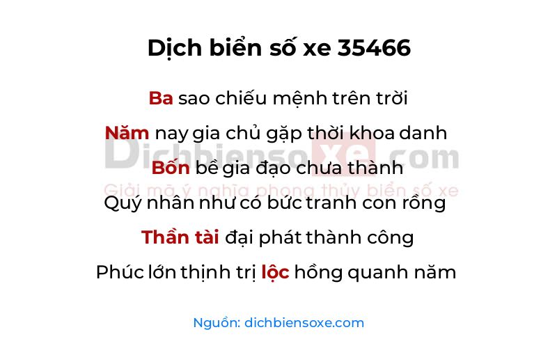 Dịch thơ biển số 35466