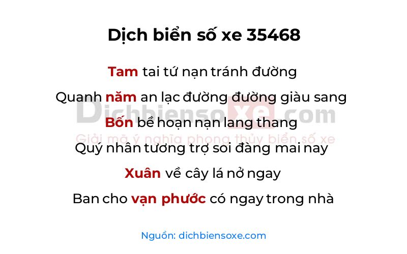 Dịch thơ biển số 35468