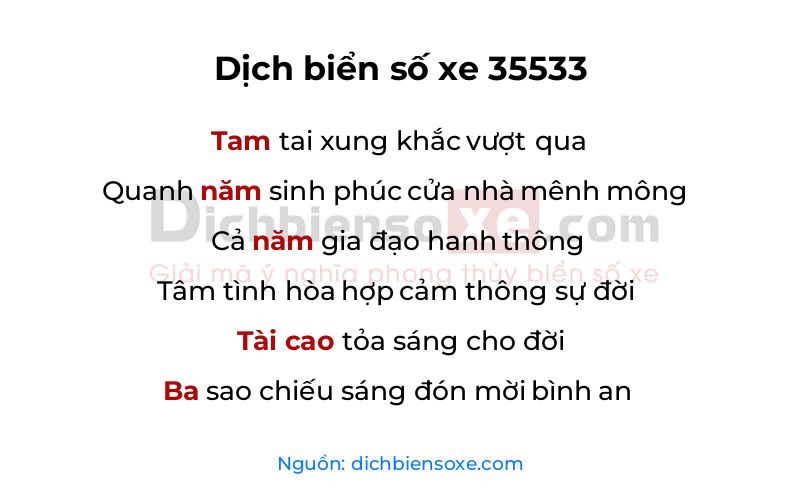 Dịch thơ biển số 35533