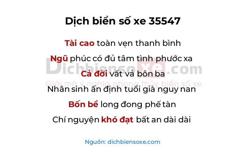 Dịch thơ biển số 35547