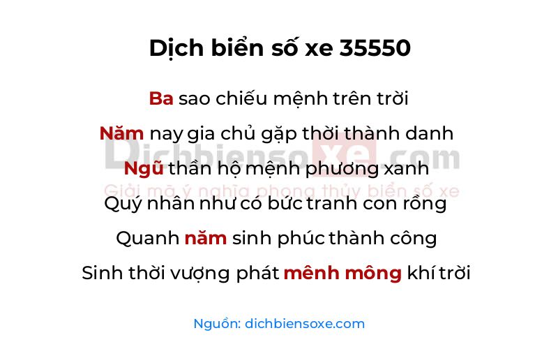 Dịch thơ biển số 35550