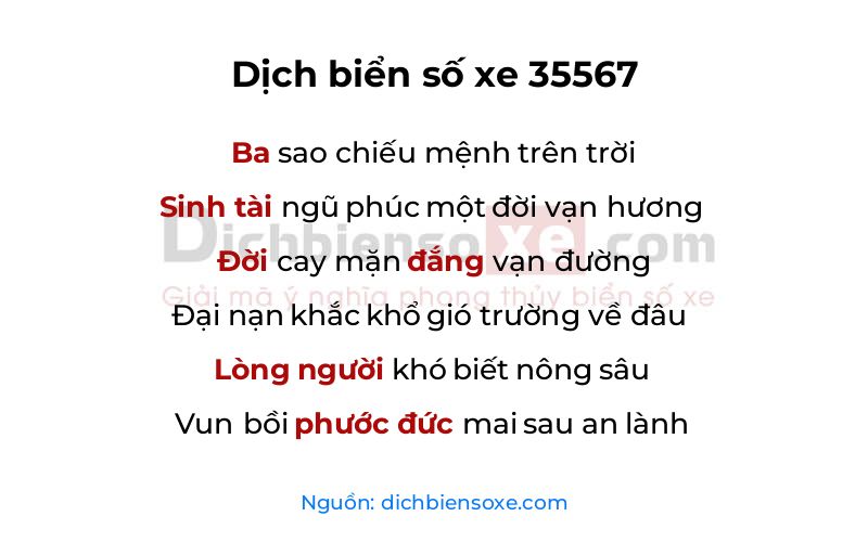 Dịch thơ biển số 35567