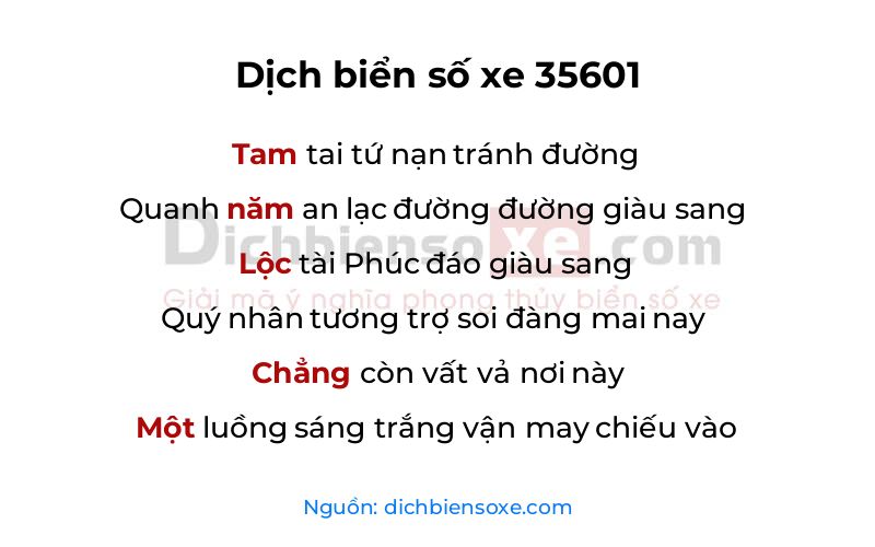 Dịch thơ biển số 35601