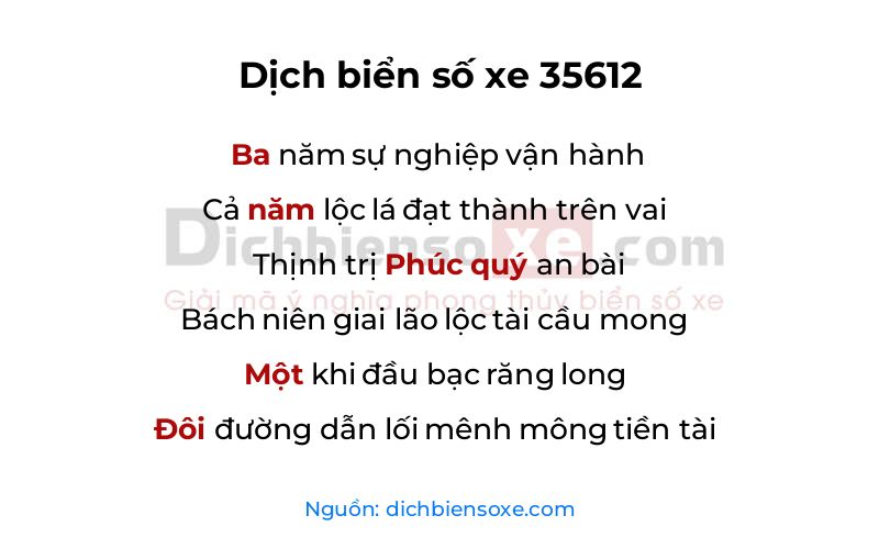 Dịch thơ biển số 35612