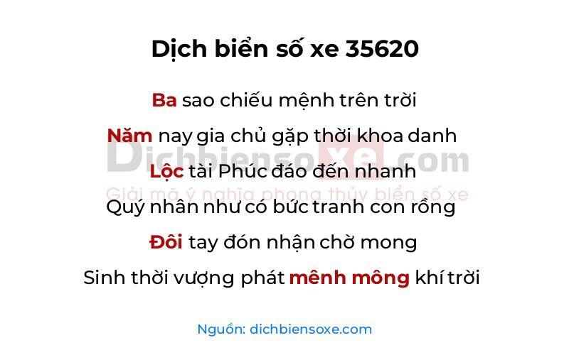 Dịch thơ biển số 35620