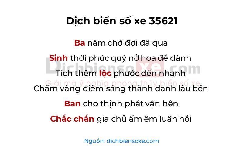 Dịch thơ biển số 35621