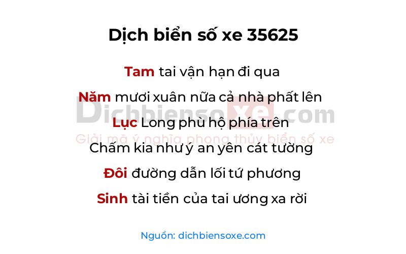 Dịch thơ biển số 35625