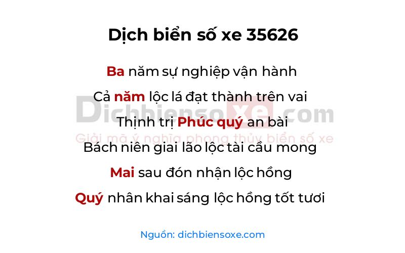Dịch thơ biển số 35626