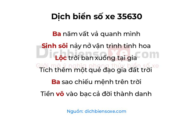 Dịch thơ biển số 35630