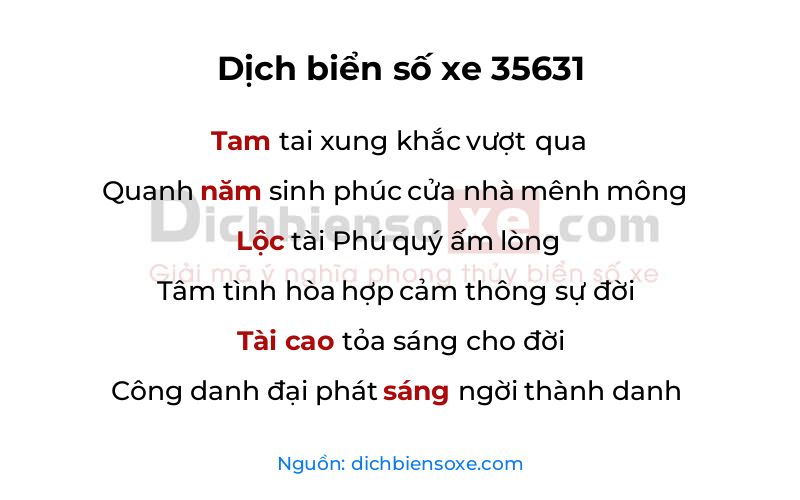 Dịch thơ biển số 35631