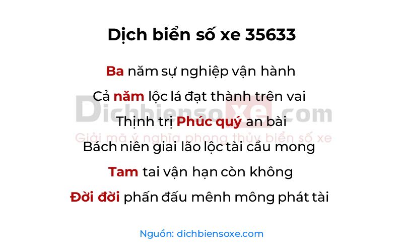 Dịch thơ biển số 35633
