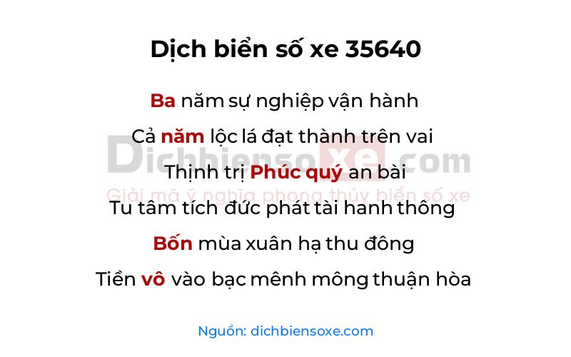 Dịch thơ biển số 35640