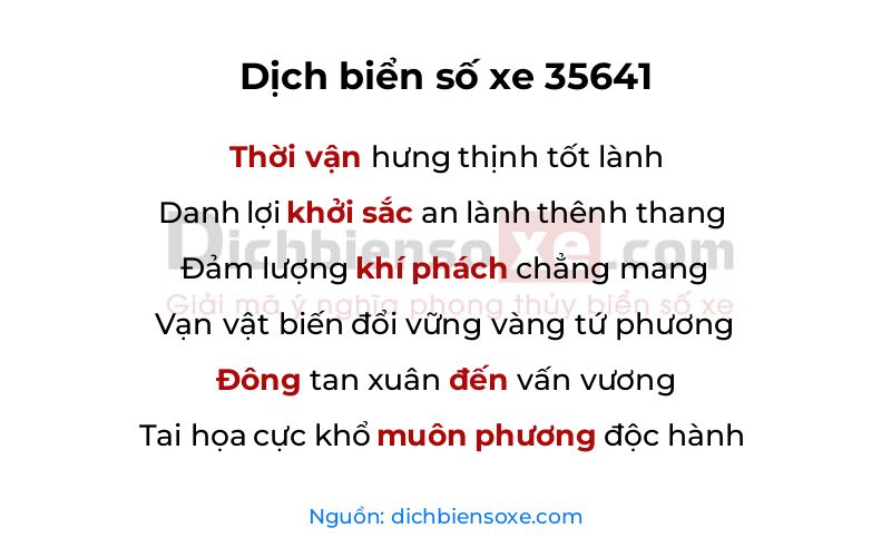 Dịch thơ biển số 35641