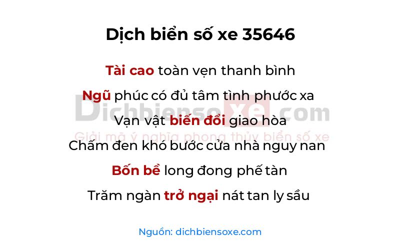 Dịch thơ biển số 35646