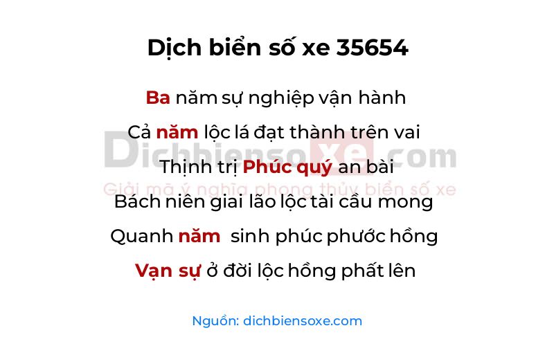 Dịch thơ biển số 35654