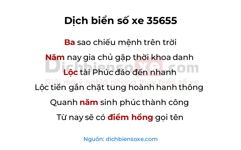 Dịch thơ biển số 35655