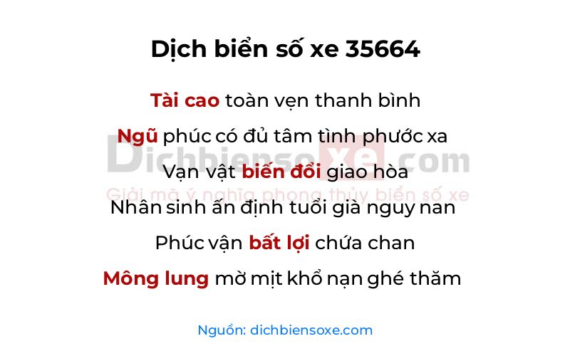 Dịch thơ biển số 35664