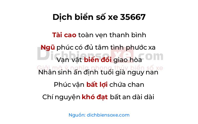 Dịch thơ biển số 35667