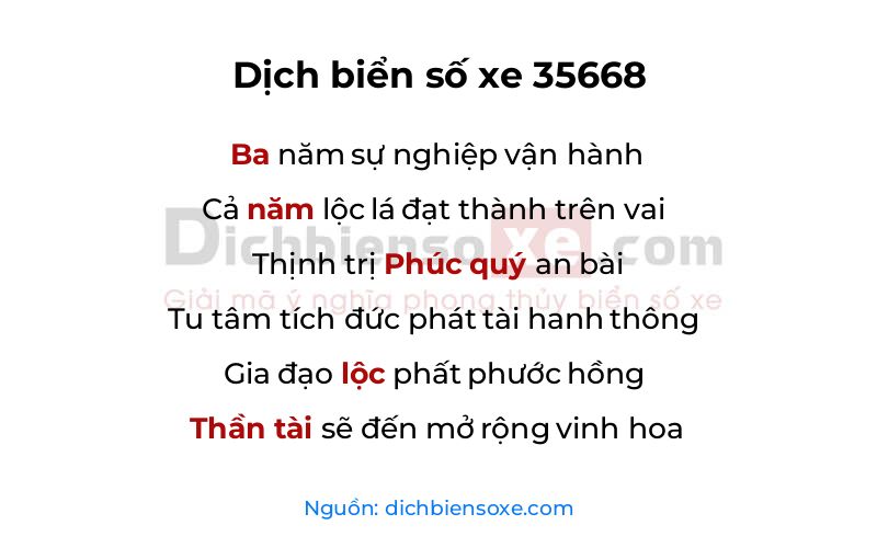 Dịch thơ biển số 35668