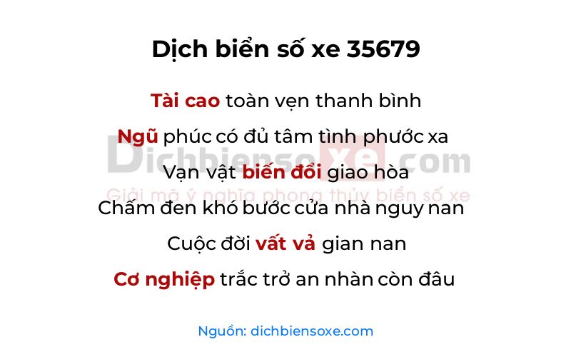 Dịch thơ biển số 35679