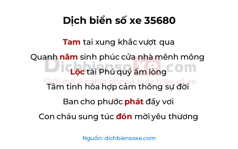 Dịch thơ biển số 35680