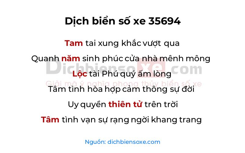 Dịch thơ biển số 35694